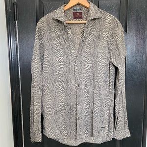 SCOTCH & SODA MENS Button Down Grayish Green and Khaki Speckled Print Shirt